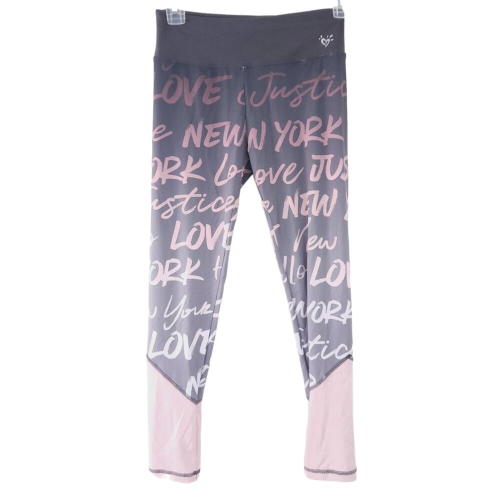 Justice Active Girls Leggings Size 12 Gray Pink Stretch Workout Pants